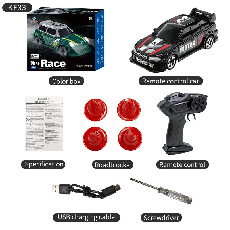 2025 New Kf20 1:64 Drift Rc Car Four-Wheel Remote-Controlled Racing Car Full Proportions Desk Competition Toy Boys Ideal Gifts.
